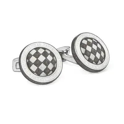 Tateossian Black Rhodium Silver Signature Round Cufflinks