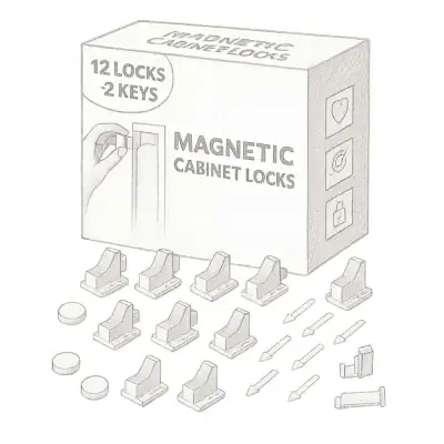 Vmaisi Adhesive Magnetic Cabinet Locks (12 Locks and 2 Keys)